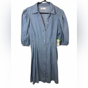 Tinsel Balloon-Sleeve Button-Front Denim Shirtdress NWT